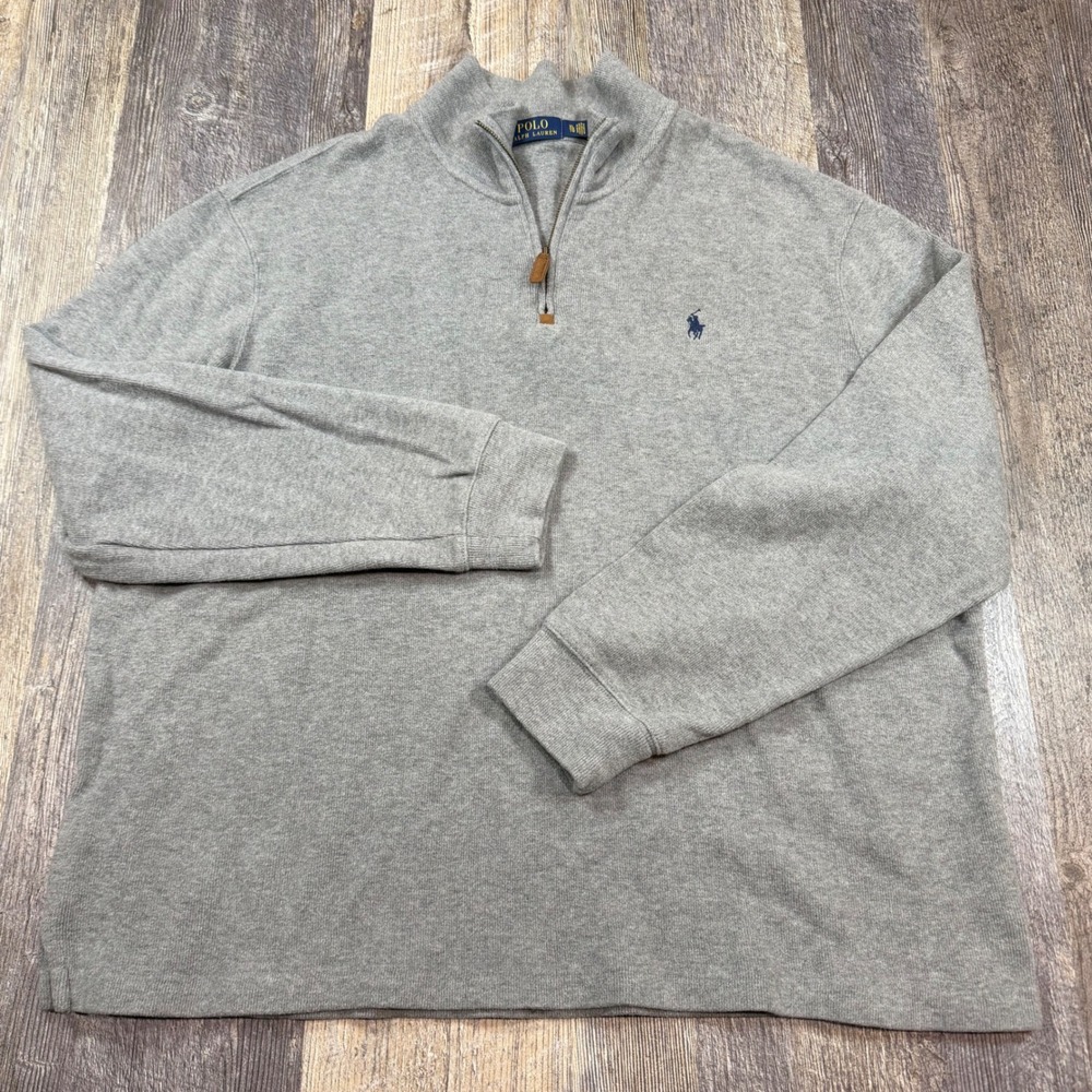 Polo Ralph Lauren Quarter 1/4 Zip Pullover Mens XL Gray Cotton Mock Neck Sweater